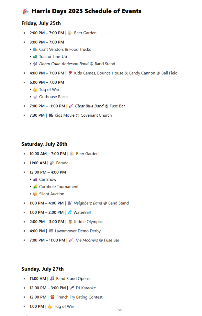 Schedule of events 25